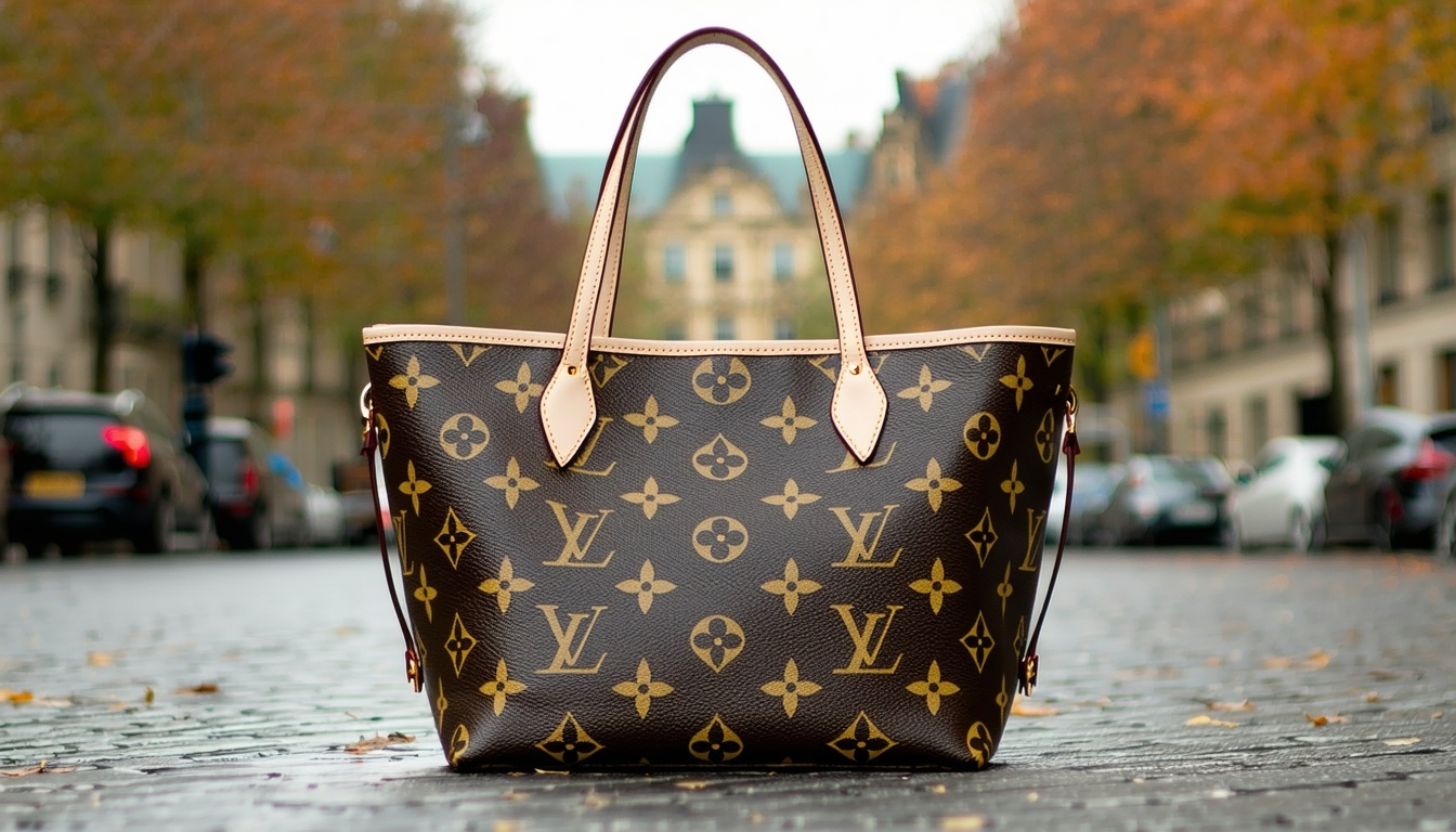 A chic Louis Vuitton Neverfull bag elegantly displ