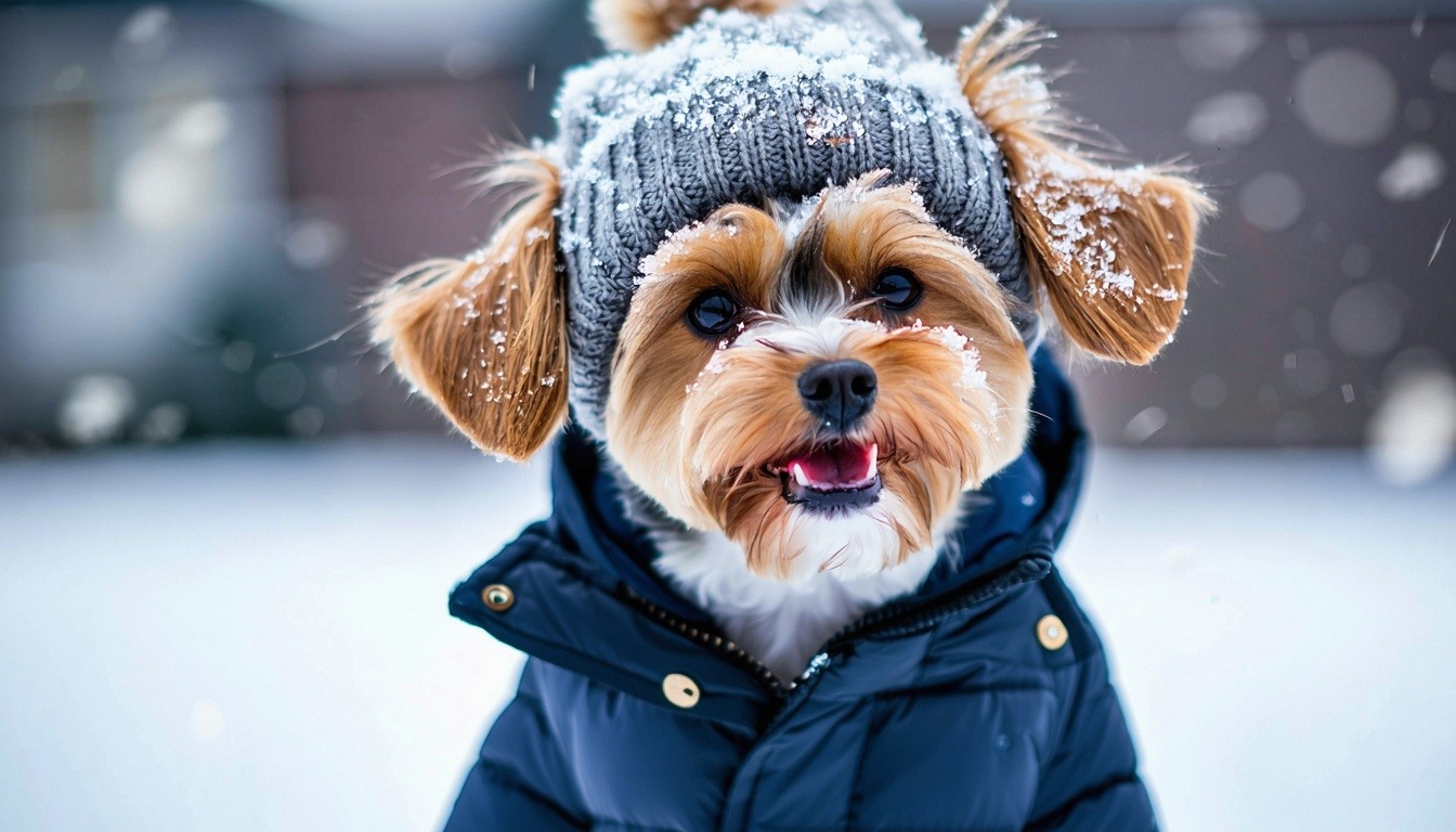 A fashionable dog wearing a stylish and waterproof